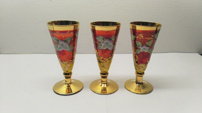 Murano  snapsilasit 3 kpl, 24 K kultaus