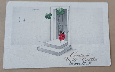 Leppäkerttu tuo neliapilat Uutena Vuotena, p. 1939