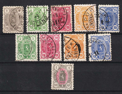 1889-95 Vaakunat 2p-1mk:n leimattuina, molemmat hammasteet