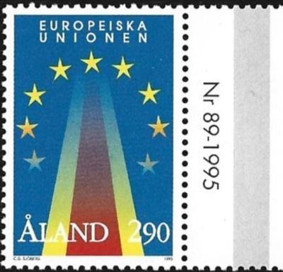 Ål 1995 Euroopa Unioni 2,90 mk välilöpari numero ** LaPe 095
