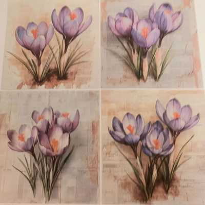 Kuviopaperi KROOKUKSET / 4 kpl -setti / 15 x 15 cm