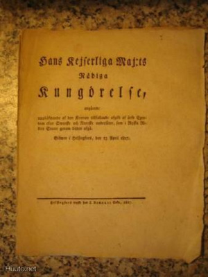 Hans Kejserliga Maj:ts Nådiga Kungörelse 23.4.1827