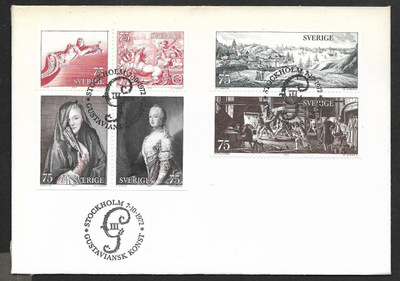 Ruotsi - Kustaviansk konst FDC 1972 (Fac. 787-792)