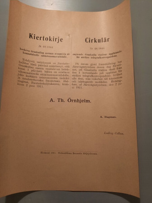 VR asema Grankulla Kauniainen sähkösanomain vaihto 1911