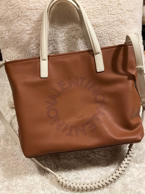 VALENTINO kaunis tilava shopperi  laukku konjakki valk