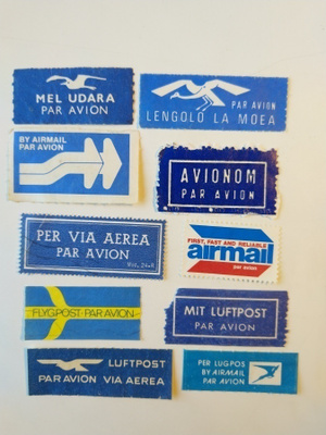 Postimerkki lentopostilipukkeita 10 erilaista