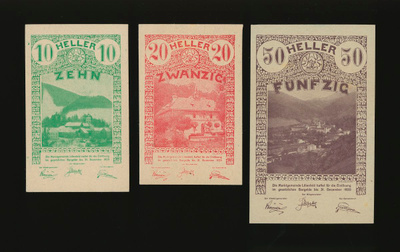 Itävalta Notgeld 10, 20, 50 Heller, Lilienfeld 1920