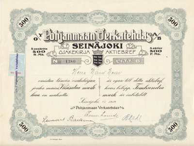 OKK 1919 Pohjanmaan Verkatehdas Oy, Seinäjoki osakekirja