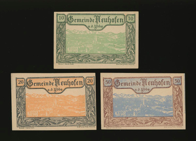Itävalta Notgeld 10, 20, 50 Heller, Neuhofen 1920