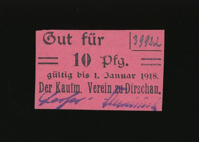 Saksa Notgeld 10 Pfennig, Dirschau 1918