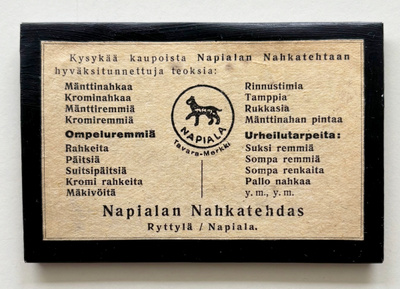 Vanha Napialan nahkatehtaan mainos magneettina * 30-luku