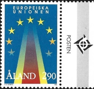 Ål 1995 Euroopan Unioni 2,90 mk välilöpari logo ** LaPe 095