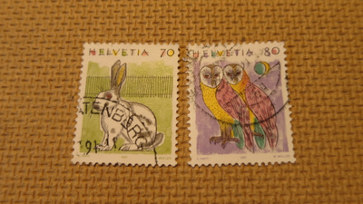 Sveitsi 1991: käyttömerkkejä - jänis ja pöllö