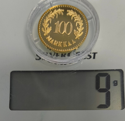 100 markkaa v. 1926 kullattu 0.925ag-kolikko