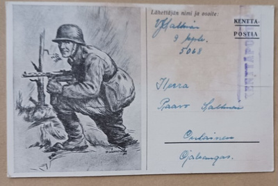 P. Söderström: Sotilas väijyy konepistoolilla, Kenttäp, 1943