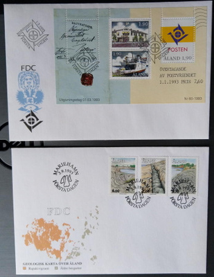 Ahvenanmaa 1993, 2 FDC-kuorta, ei kulk.