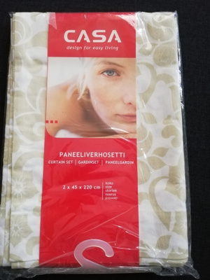 CASA paneeliverhosetti 2X45X220cm, beige-valkoiset,UUSI