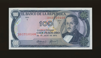 Kolumbia 100 Peso Oro  20.7.1973, P415, UNC
