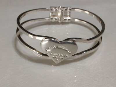 Return To TIFFANY & CO" Heart Double Bangle BRACELET Silver