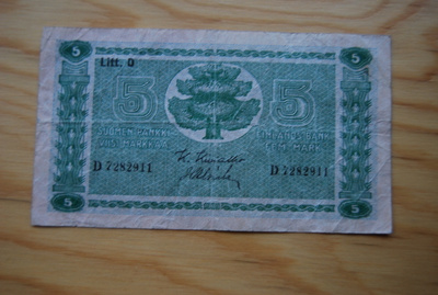 Suomen Panki 5 Markkaa 1939 Talvisota