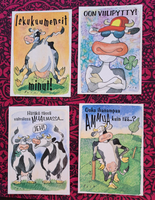 lehmä, huumorikortit, uusia 4kpl