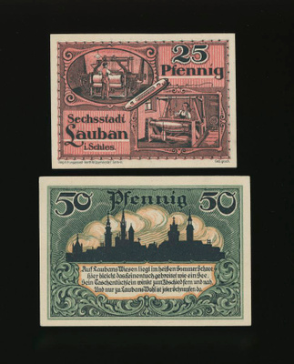Saksa Notgeld 25, 50 Pfennig, Lauban 1920