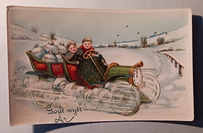 Lapset kuljettavat rahasäkkejä autolla, Uusi Vuosi, p. 1917