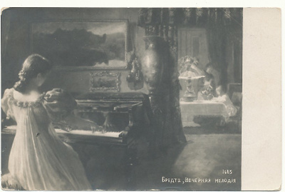 Neito soittaa pianoa - vanha Carte Postale