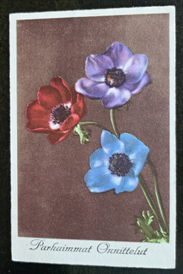 kukkakortti unikkoja, kulkenut 1940