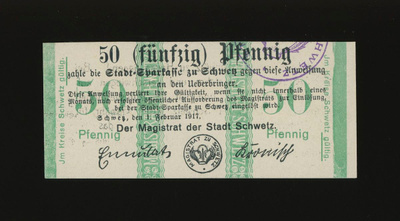 Saksa Notgeld 50 Pfg, Schwetz 1.2.1917