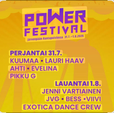 POWER FESTIVAL 31.7.–1.8.2026/2 x 2 pvän lippu!