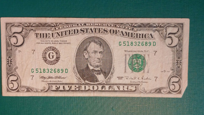 USA  5  dollaria .  Katso kuvaus.