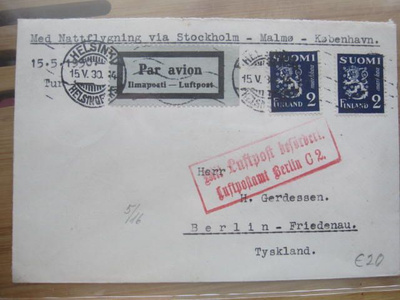 Ilmaposti kirje Saksaan vuodelta 1930  tuloleimoin
