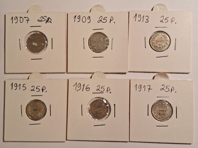 Suomi 25 pennisiä, hopeaa, 6 kpl