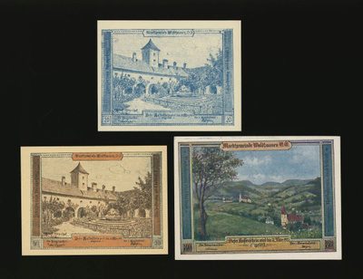 Itävalta Notgeld 20, 50, 80 Heller, Waldhausen 1921