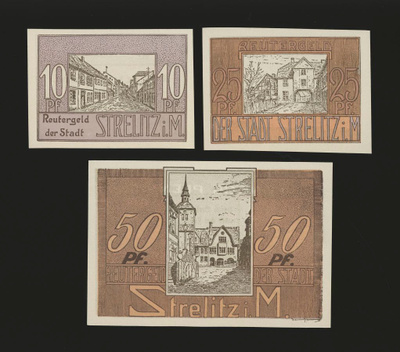 Saksa Notgeld 10, 25, 50 Pfg, Strelitz 1922