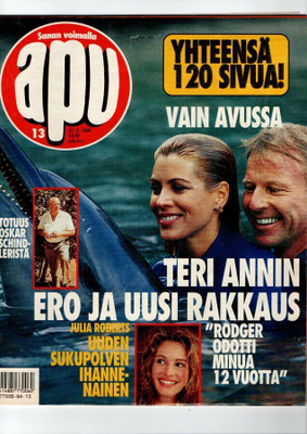 Apu n:o 13 1994 Teri Ann. Eva. Kaari. Uimapuvut.