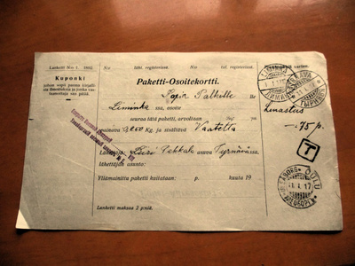 1917 Tyrnävä lunastuspakettikortti sens Liminkaan