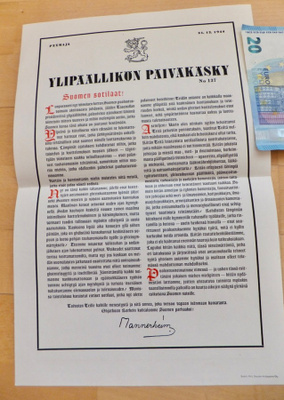 VANHA Mannerheim Viimeinen Päiväkäsky  31.12.1944