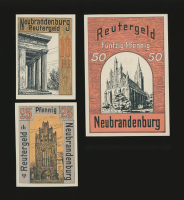 Saksa Notgeld 10, 25, 50 Pfg, Neubrandenburg 1922