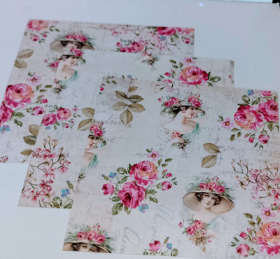 Kuviokartonki RUUSUT JA NEIDOT / 3 kpl -setti / 15 x 15 cm