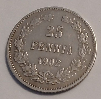 Nikolai II, hopea 25 penniä vuodelta 1902.
