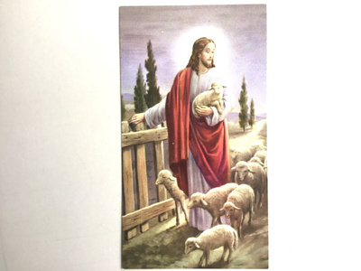Pyhäkoulukortti Jeesus ja lampaat