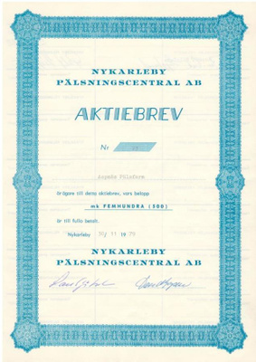 OKK 1979 Nykarleby Pälsningscentral Ab, Uusikarlepyy osakek.