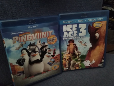 2  Leffaa:  Madagascarin pingviinit  + ICE AGE 3 (Blu-ray)