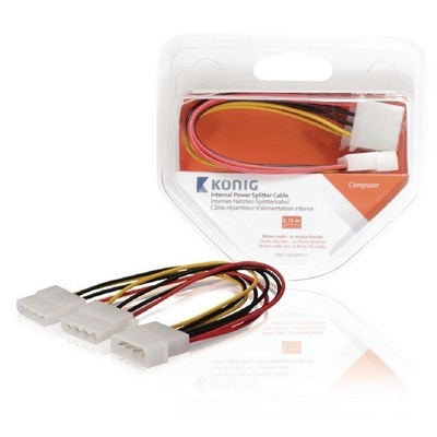 König Virtakaapeli Molex uros - 2x Molex naaras, 15cm *UUSI*