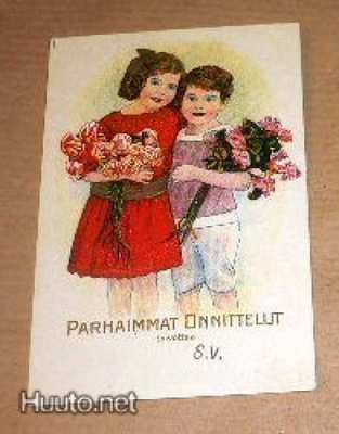 Lapset / Tyttö ja poika kukkien kanssa    (K6)