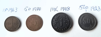 4 vanhaa kolikkoa