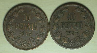1917 SUOMI  10 PENNIÄ x 2kpl