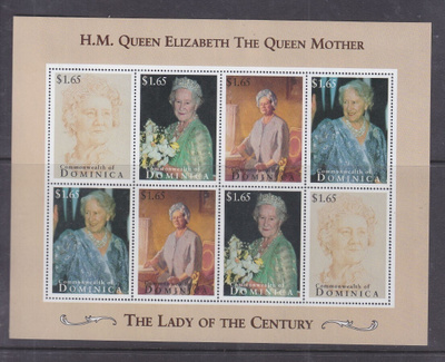 Dominica 1995 Queen mother pienoisarkki.